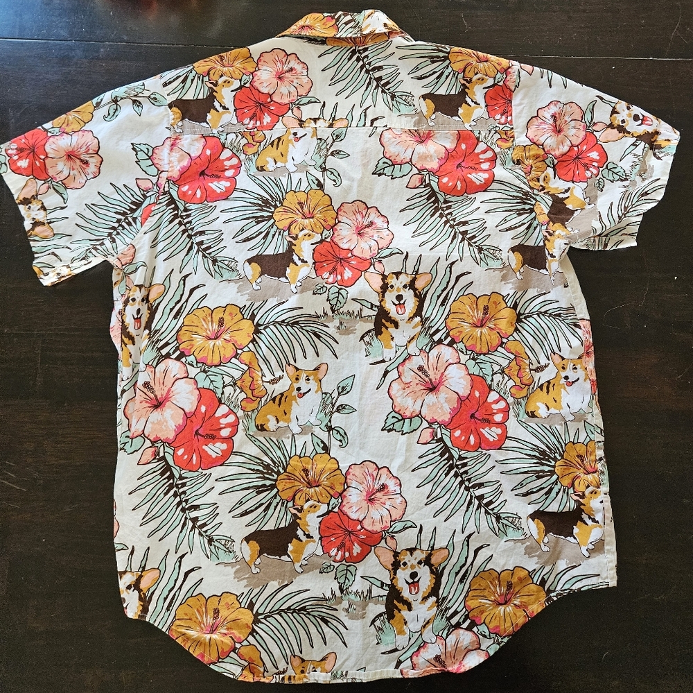 Hot Topic Men's Corgi Floral Shirt - Red, Orange, Green - Picture 7 of 9